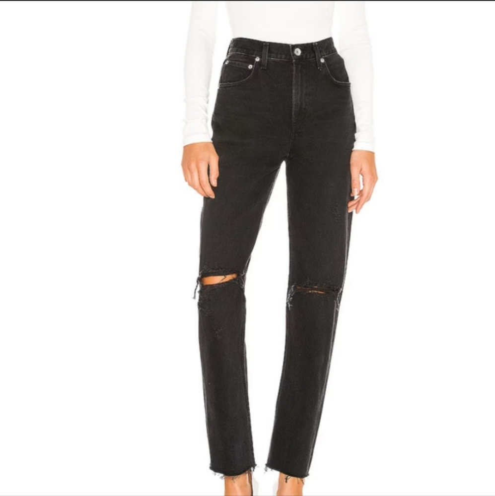 Agolde Cherie Black Ripped Straight Leg Jeans
